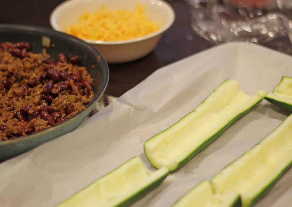 See how these zucchini are scooped out? Perfect holders for fillings. 