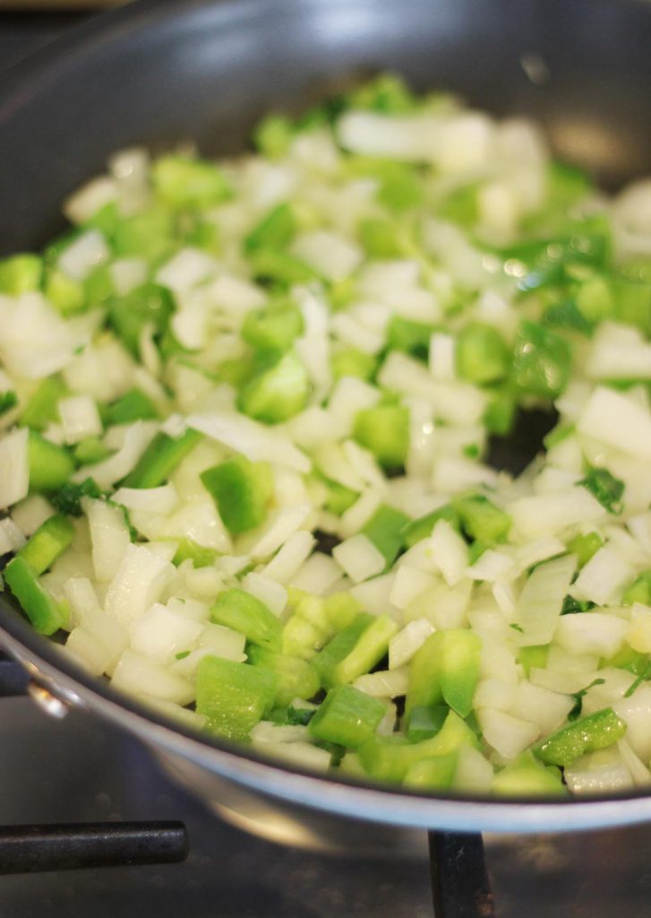 Get those veggies sauteed. They will add such depth of flavor to the meatloaf.